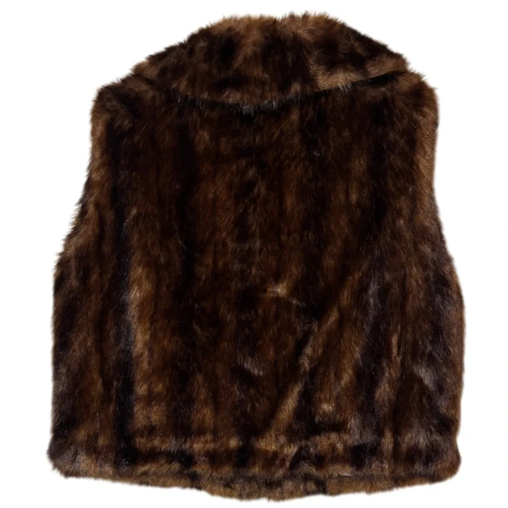 Vintage Fur Vest Luxury Faux Fur 1990s 2000s Y2K Brown Gold Black Size XLarge